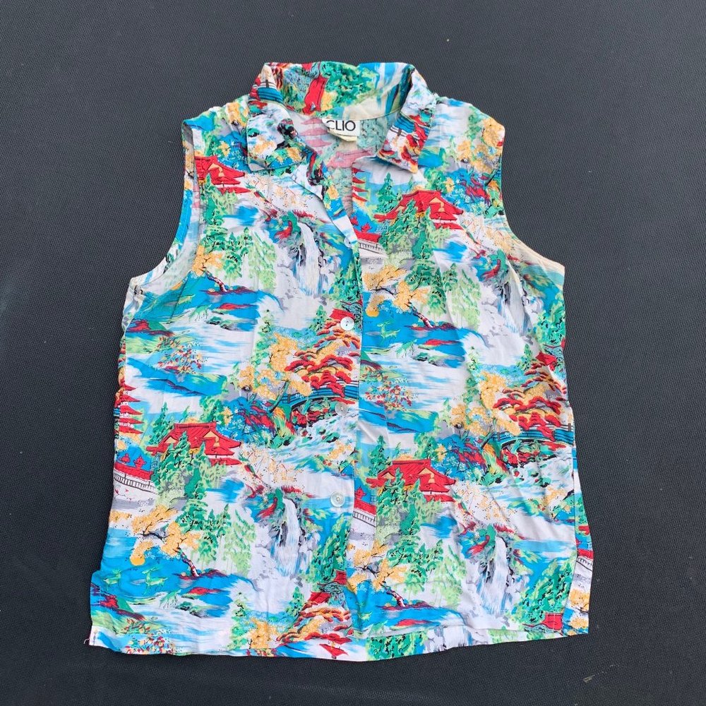 Clio Vintage Button Down Sleeveless Top